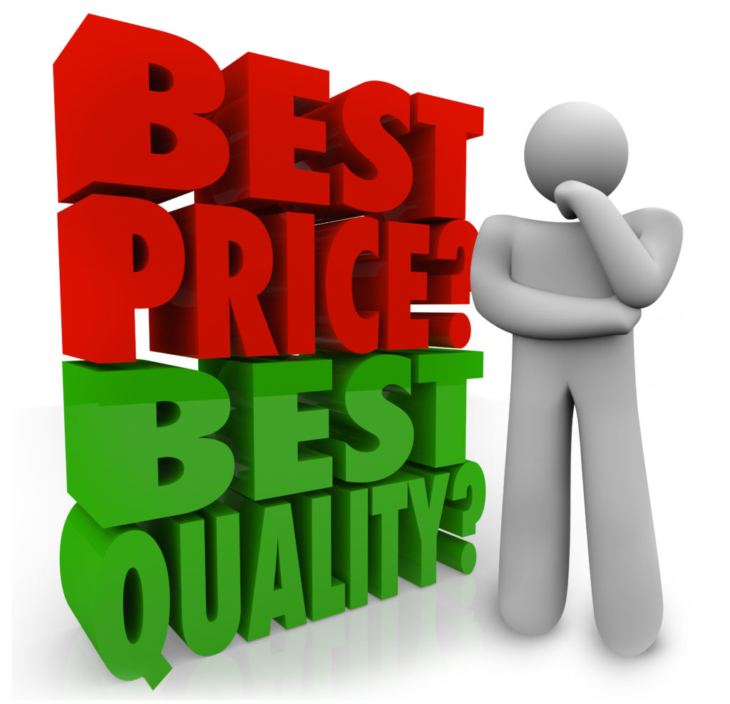 A person thinks about whether Best Price or Quality is more important in making a buying decision when comparison shopping